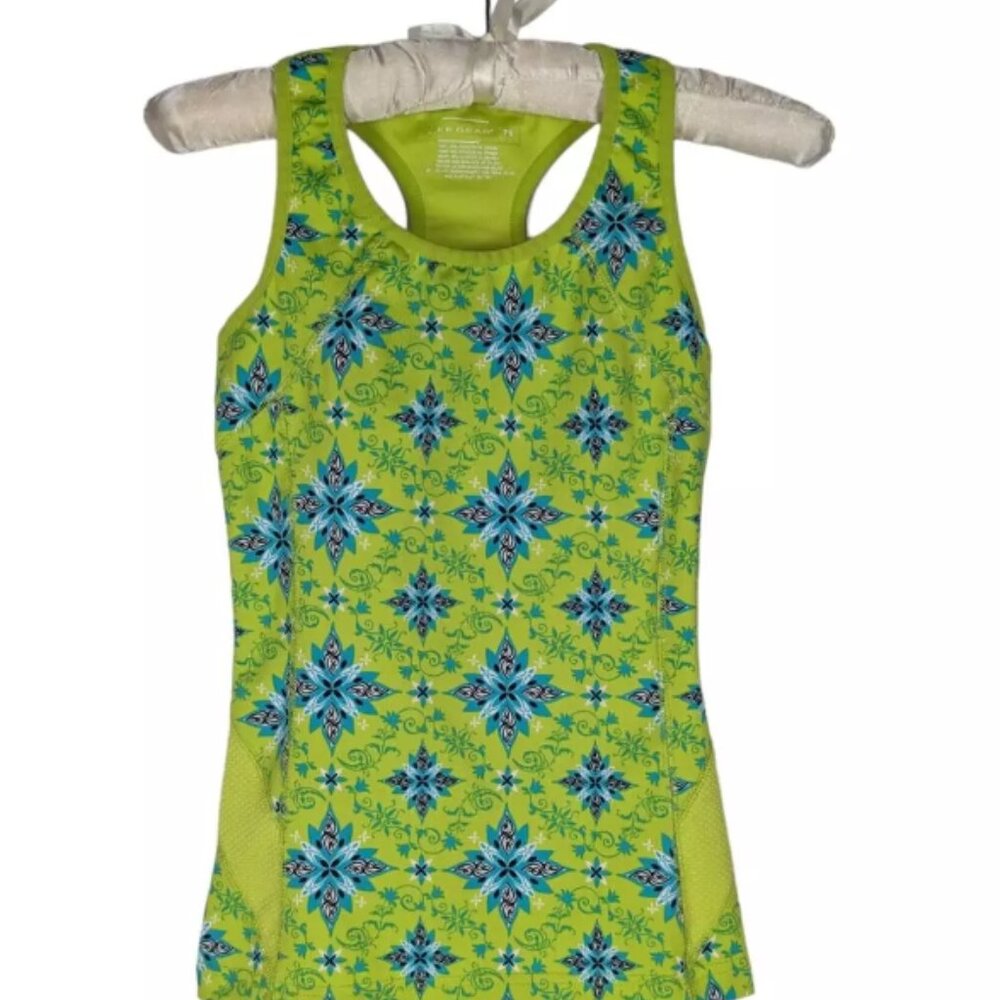 Tek Gear Tank Top XS Women's Green Medallion Print Racerback Athletic Workout